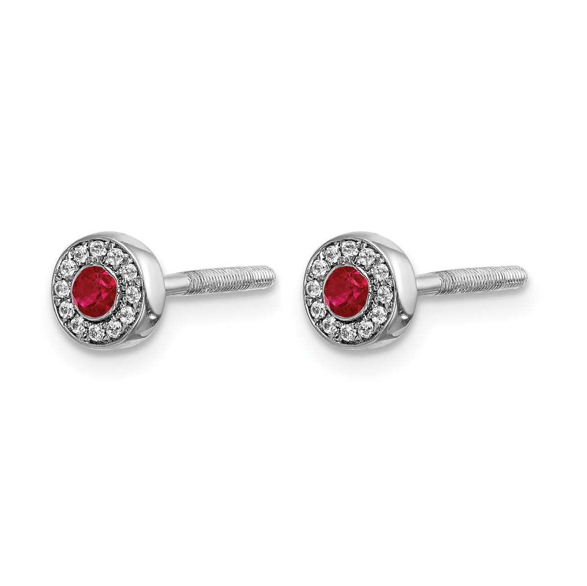 14k White Gold Diamond and Ruby Halo Post Earrings-EM5586-RU-007-WA