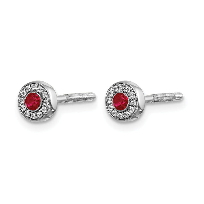 14k White Gold Diamond and Ruby Halo Post Earrings-EM5586-RU-007-WA