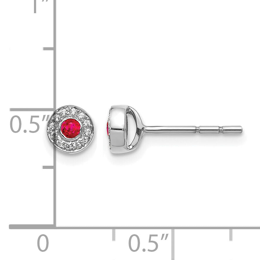 14k White Gold Diamond and Ruby Halo Post Earrings-EM5586-RU-007-WA