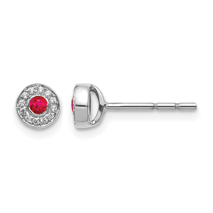 14k White Gold Diamond and Ruby Halo Post Earrings-EM5586-RU-007-WA