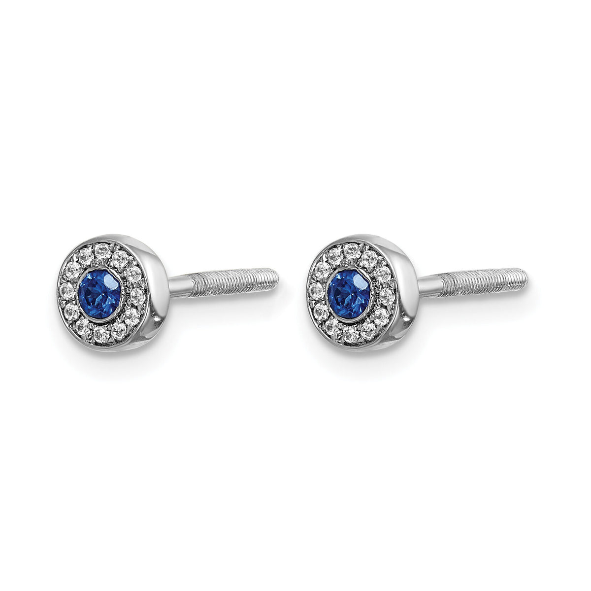 14k White Gold Diamond and Sapphire Halo Post Earrings-EM5586-SA-007-WA