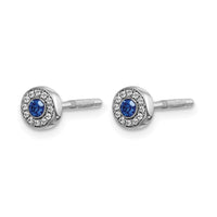 14k White Gold Diamond and Sapphire Halo Post Earrings-EM5586-SA-007-WA