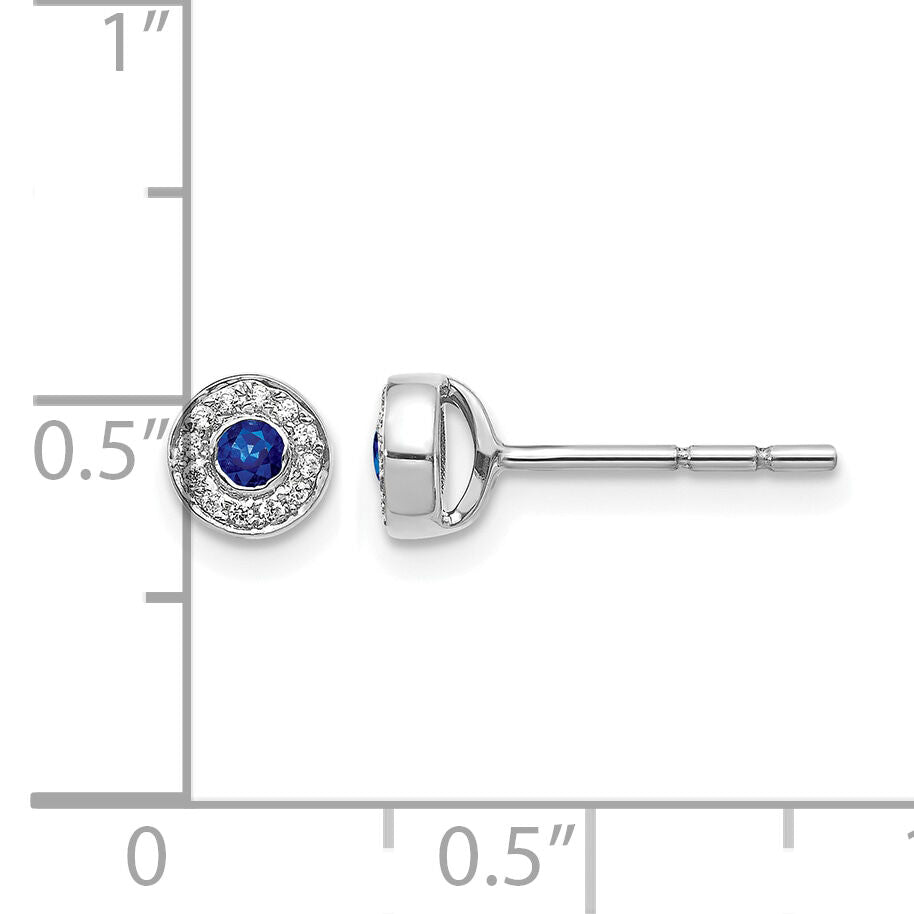 14k White Gold Diamond and Sapphire Halo Post Earrings-EM5586-SA-007-WA