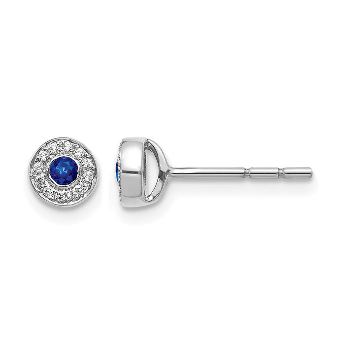 14k White Gold Diamond and Sapphire Halo Post Earrings-EM5586-SA-007-WA