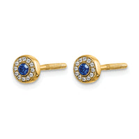 14k Diamond and Sapphire Halo Post Earrings-EM5586-SA-007-YA