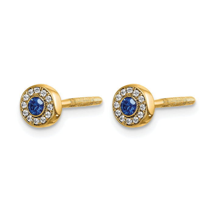 14k Diamond and Sapphire Halo Post Earrings-EM5586-SA-007-YA