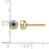14k Diamond and Sapphire Halo Post Earrings-EM5586-SA-007-YA