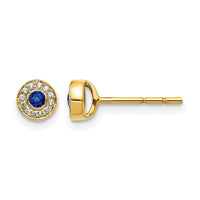 14k Diamond and Sapphire Halo Post Earrings-EM5586-SA-007-YA