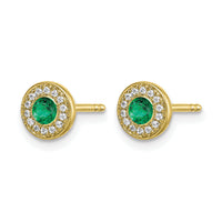 14k Gold Diamond and Emerald Halo Post Earrings-EM5587-EM-010-YA