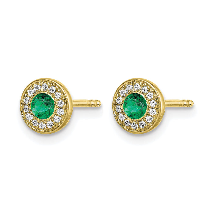 14k Gold Diamond and Emerald Halo Post Earrings-EM5587-EM-010-YA