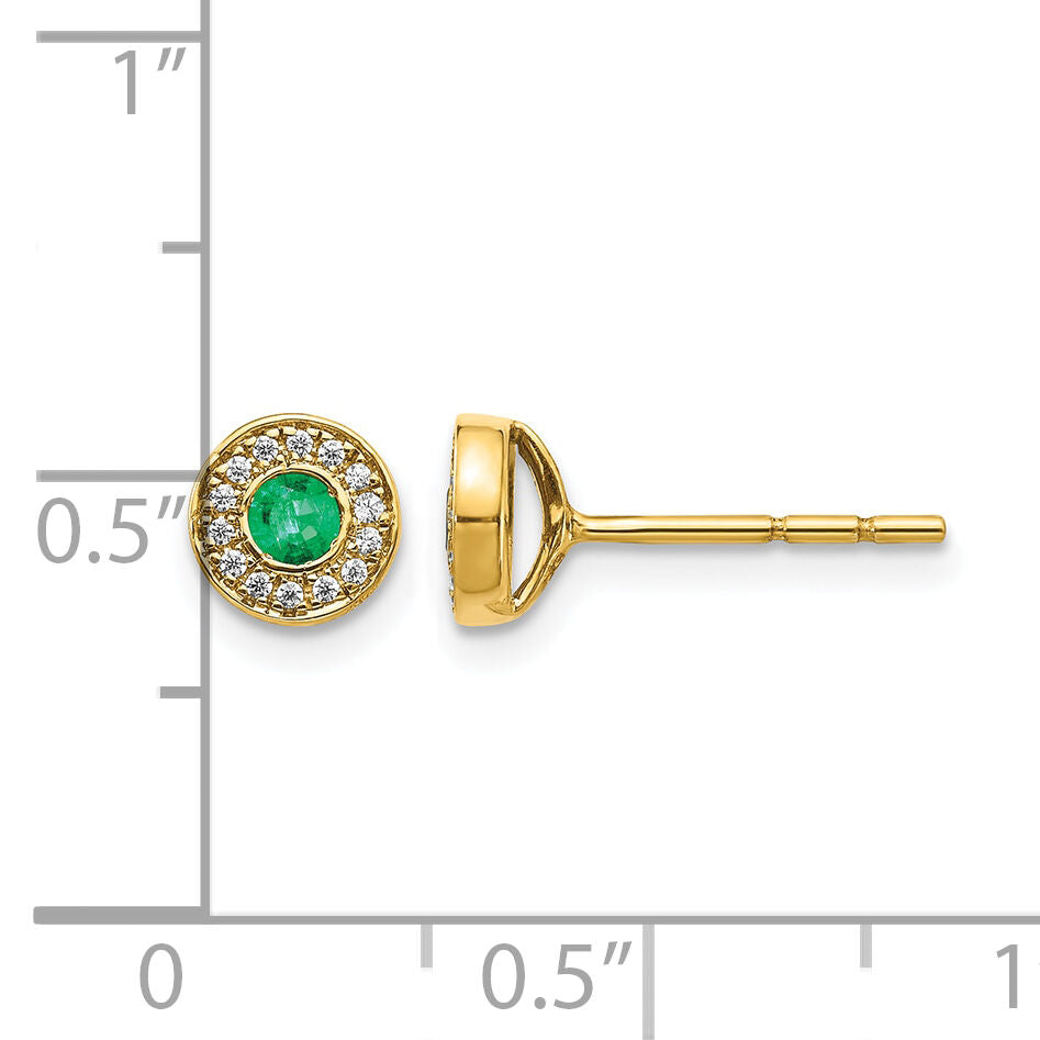 14k Gold Diamond and Emerald Halo Post Earrings-EM5587-EM-010-YA