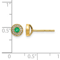 14k Gold Diamond and Emerald Halo Post Earrings-EM5587-EM-010-YA