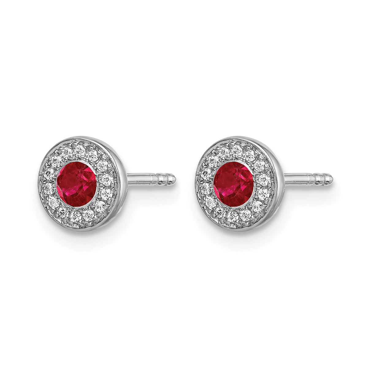 14k White Gold Diamond and Ruby Halo Post Earrings-EM5587-RU-010-WA