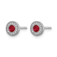 14k White Gold Diamond and Ruby Halo Post Earrings-EM5587-RU-010-WA
