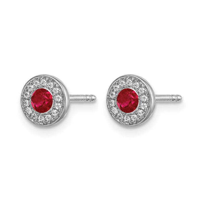 14k White Gold Diamond and Ruby Halo Post Earrings-EM5587-RU-010-WA