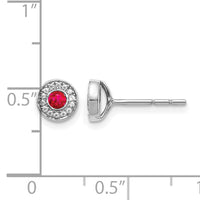 14k White Gold Diamond and Ruby Halo Post Earrings-EM5587-RU-010-WA