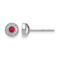14k White Gold Diamond and Ruby Halo Post Earrings-EM5587-RU-010-WA