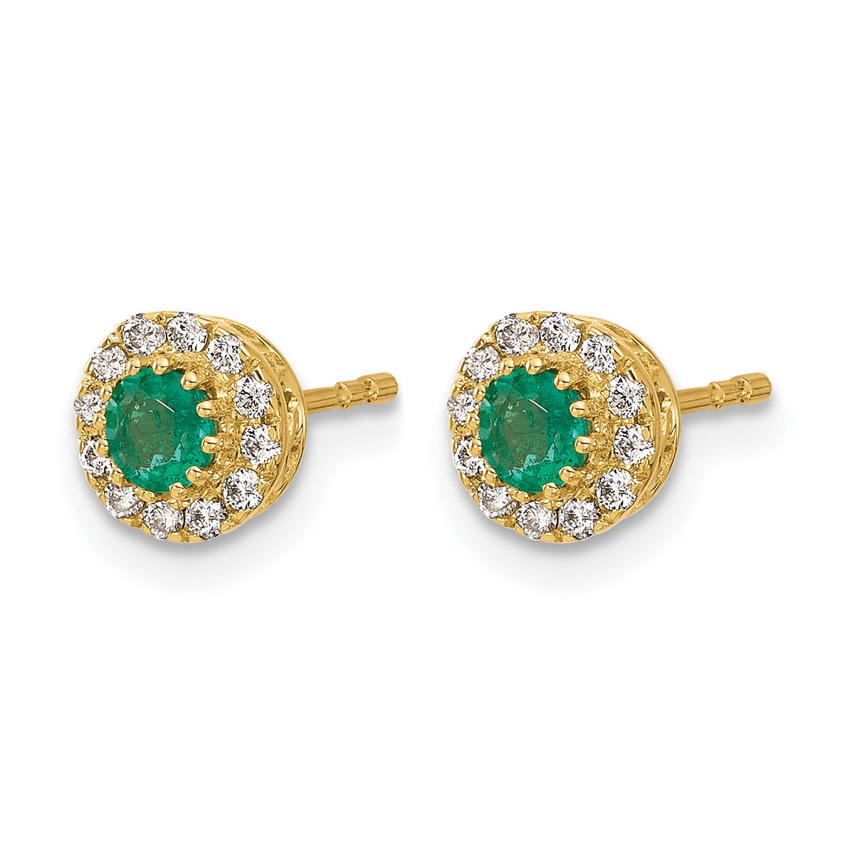14k Gold Diamond and Emerald Halo Post Earrings-EM5588-EM-016-YA