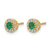 14k Gold Diamond and Emerald Halo Post Earrings-EM5588-EM-016-YA