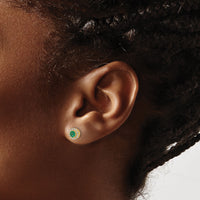 14k Gold Diamond and Emerald Halo Post Earrings-EM5588-EM-016-YA