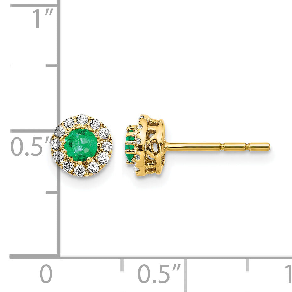 14k Gold Diamond and Emerald Halo Post Earrings-EM5588-EM-016-YA