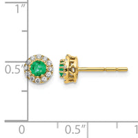 14k Gold Diamond and Emerald Halo Post Earrings-EM5588-EM-016-YA