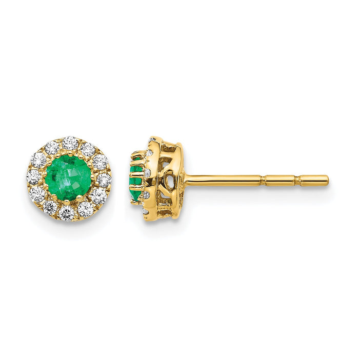 14k Gold Diamond and Emerald Halo Post Earrings-EM5588-EM-016-YA