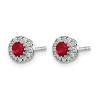 14k White Gold Diamond and Ruby Halo Post Earrings-EM5588-RU-016-WA