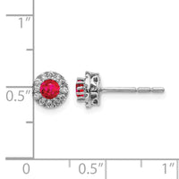 14k White Gold Diamond and Ruby Halo Post Earrings-EM5588-RU-016-WA