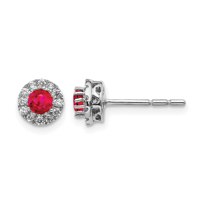 14k White Gold Diamond and Ruby Halo Post Earrings-EM5588-RU-016-WA