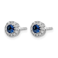 14k White Gold Diamond and Blue Sapphire Halo Post Earrings-EM5588-SA-016-WA