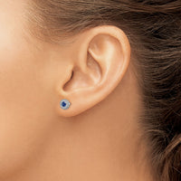 14k White Gold Diamond and Blue Sapphire Halo Post Earrings-EM5588-SA-016-WA