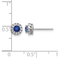 14k White Gold Diamond and Blue Sapphire Halo Post Earrings-EM5588-SA-016-WA