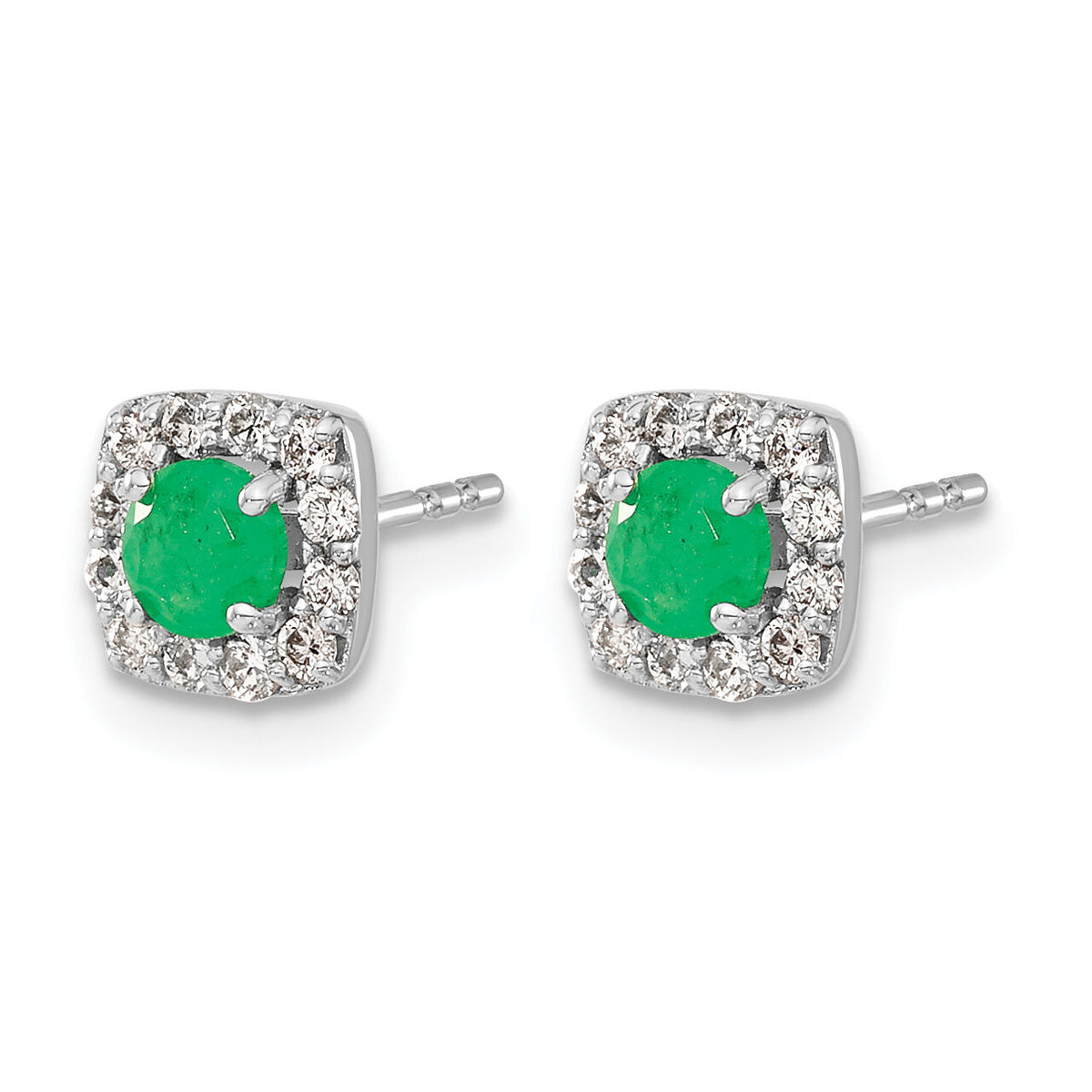 14k White Gold Diamond and Emerald Square Halo Earrings-EM5589-EM-020-WA