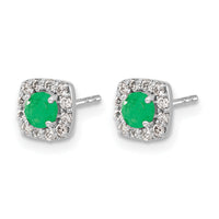 14k White Gold Diamond and Emerald Square Halo Earrings-EM5589-EM-020-WA