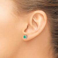 14k White Gold Diamond and Emerald Square Halo Earrings-EM5589-EM-020-WA