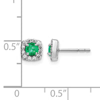 14k White Gold Diamond and Emerald Square Halo Earrings-EM5589-EM-020-WA
