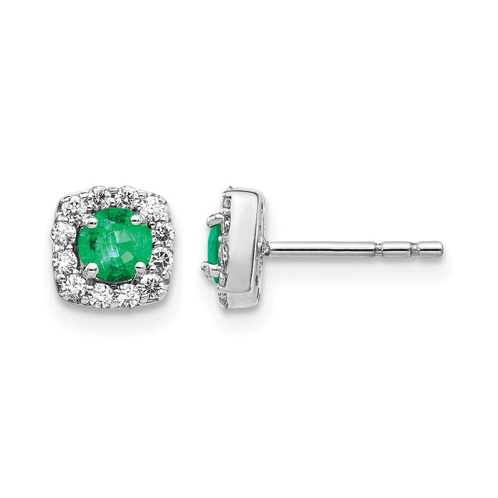 14k White Gold Diamond and Emerald Square Halo Earrings-EM5589-EM-020-WA