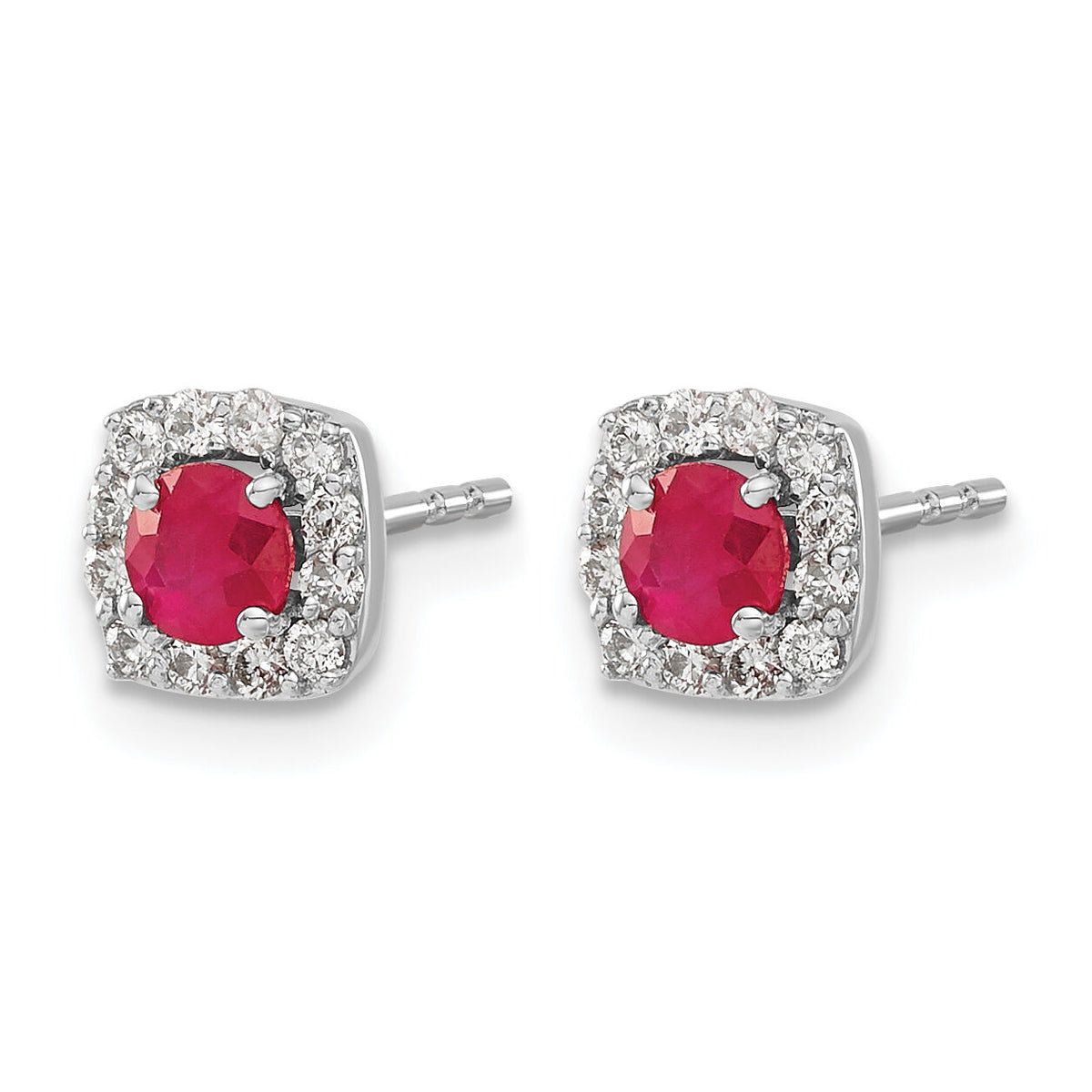 14k White Gold Diamond and Ruby Square Halo Earrings-EM5589-RU-020-WA