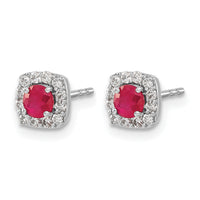 14k White Gold Diamond and Ruby Square Halo Earrings-EM5589-RU-020-WA