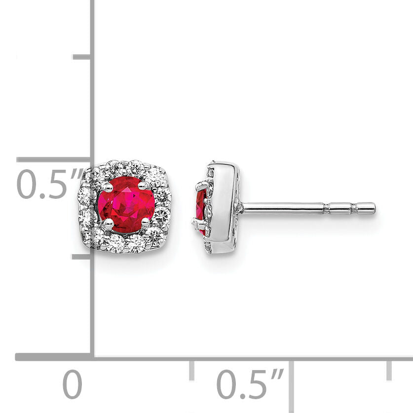 14k White Gold Diamond and Ruby Square Halo Earrings-EM5589-RU-020-WA