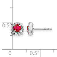 14k White Gold Diamond and Ruby Square Halo Earrings-EM5589-RU-020-WA