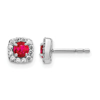 14k White Gold Diamond and Ruby Square Halo Earrings-EM5589-RU-020-WA