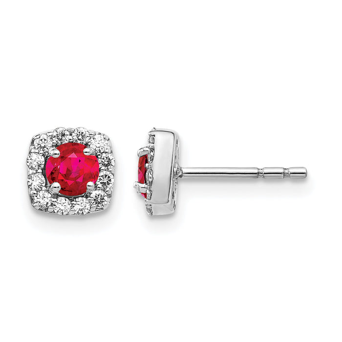 14k White Gold Diamond and Ruby Square Halo Earrings-EM5589-RU-020-WA