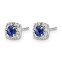 14k White Gold Diamond and Sapphire Square Halo Earrings-EM5589-SA-020-WA