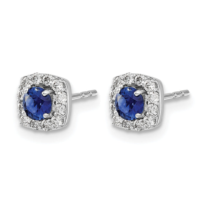 14k White Gold Diamond and Sapphire Square Halo Earrings-EM5589-SA-020-WA