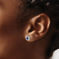 14k White Gold Diamond and Sapphire Square Halo Earrings-EM5589-SA-020-WA
