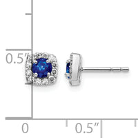 14k White Gold Diamond and Sapphire Square Halo Earrings-EM5589-SA-020-WA