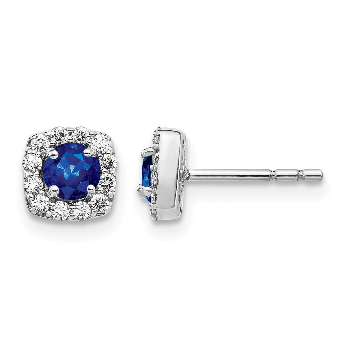 14k White Gold Diamond and Sapphire Square Halo Earrings-EM5589-SA-020-WA