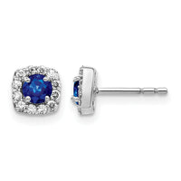14k White Gold Diamond and Sapphire Square Halo Earrings-EM5589-SA-020-WA